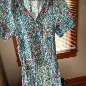 Crown & Ivy Teal and Pink Floral Midi Dress